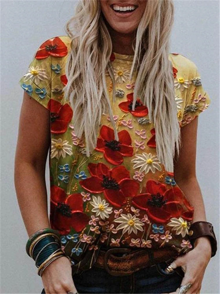 

2022 New Fashion Pullovers Blouse Shirt Print Women's Tops O-Neck Loose Casual Summer Female Oversized 5XL Shirts