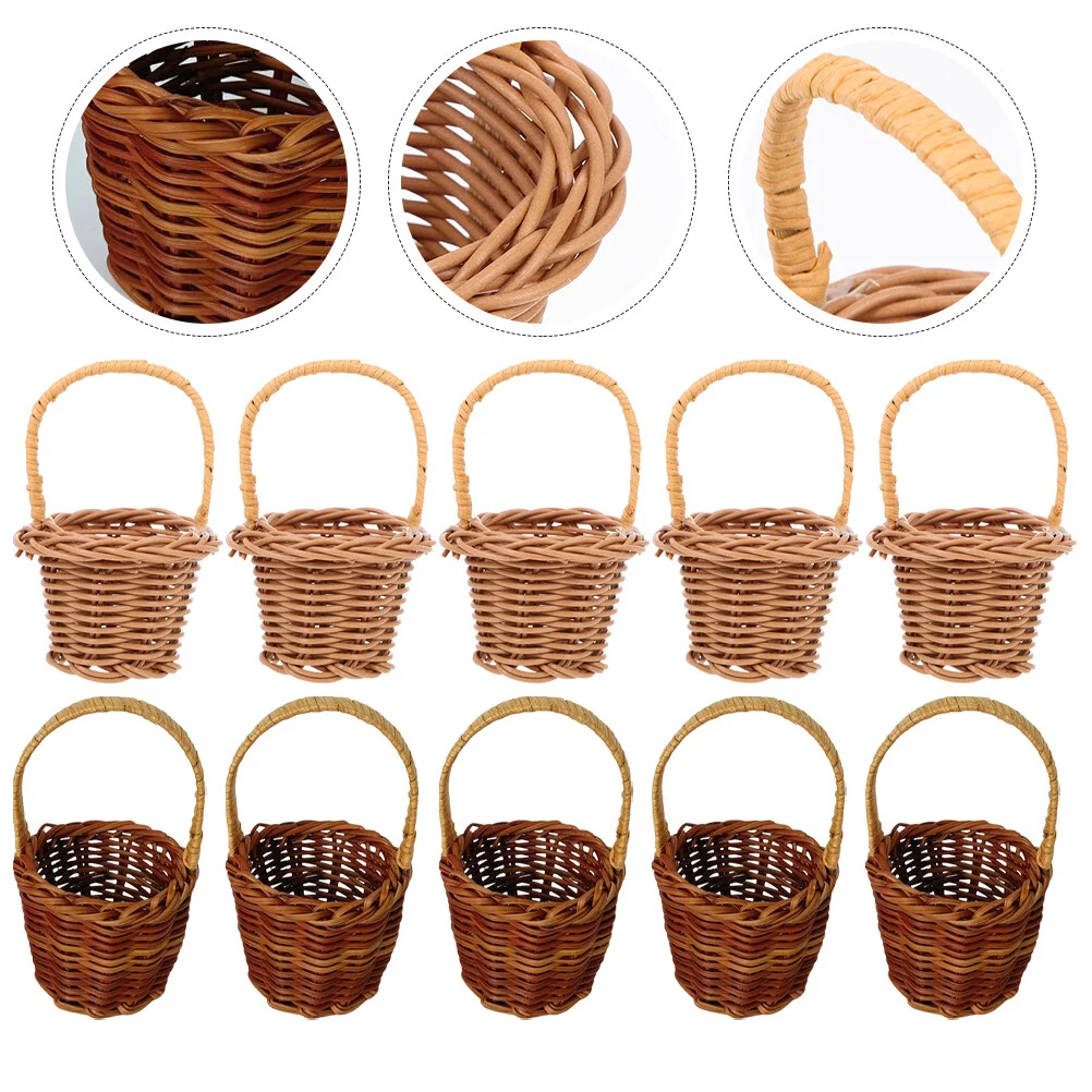 

10 Pcs Wedding Decorations Mini Baskets Mini Woven Rattan Baskets Miniature Model With Handle