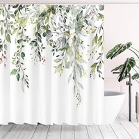 green eucalyptus shower curtain watercolor leaves on the top plant floral waterproof bath curtains bathroom with hook home decor