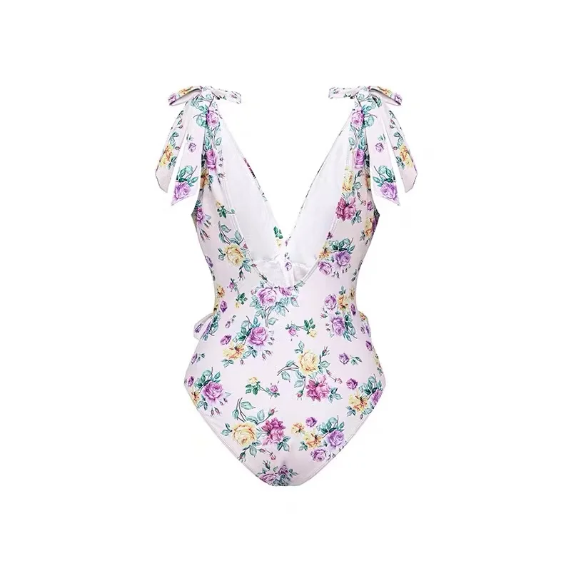 Lanswe 2023 Summer One-Piece Dress Sexy Swimwear New Women Bathing Suits Flower Printed Swimsuits Strip Cover Ups Bodysuit Girls