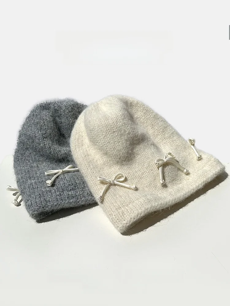 Осенне-зимняя вязаная шапка с ворсом женская японская модная нежная рукавами для