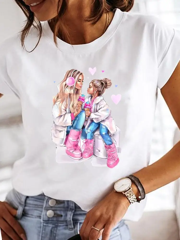

Casual T-shirts Short Sleeve Ladies Women Print Female Graphic Tee Summer T Clothing Watercolor Mom Mama Cute Clothes
