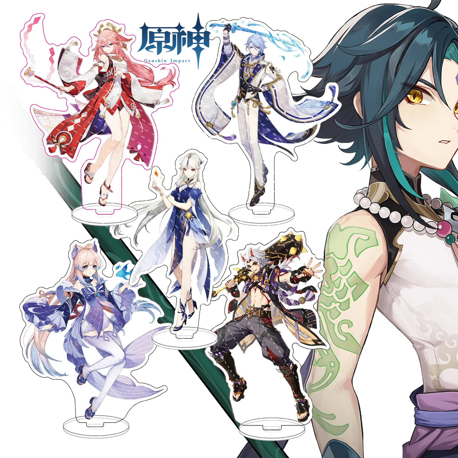 

Genshin Impact Project Stand Anime Yae Miko Kamisato Ayato Sangonomiya Kokomi Chelsea Kwoka Arataki Itto Figures Model Plate Toy