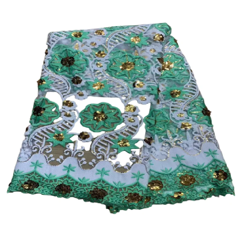 

Африканская кружевная ткань 2023, новейшая зеленая Золотая индийская сари, ткань высокого качества, тюль, 3D блестки, кружевная ткань для свадебного платья