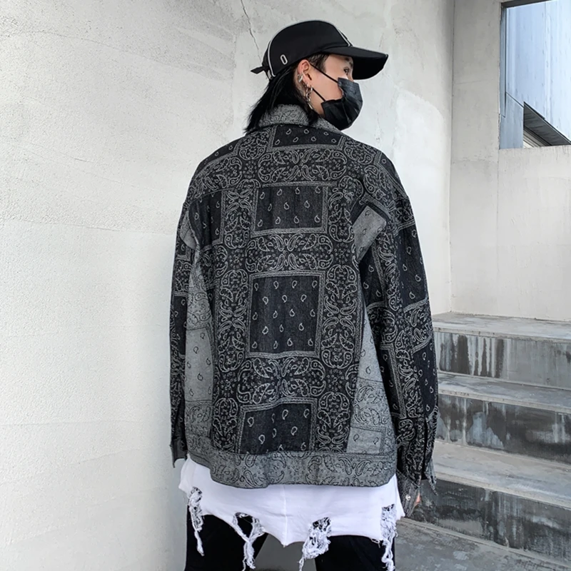 

Fashion Brand Autumn Loose Streetwear Men's Jackets Hip Hop Functional Casual Zipper Harajuku Black Denim Techwear Coats Tops