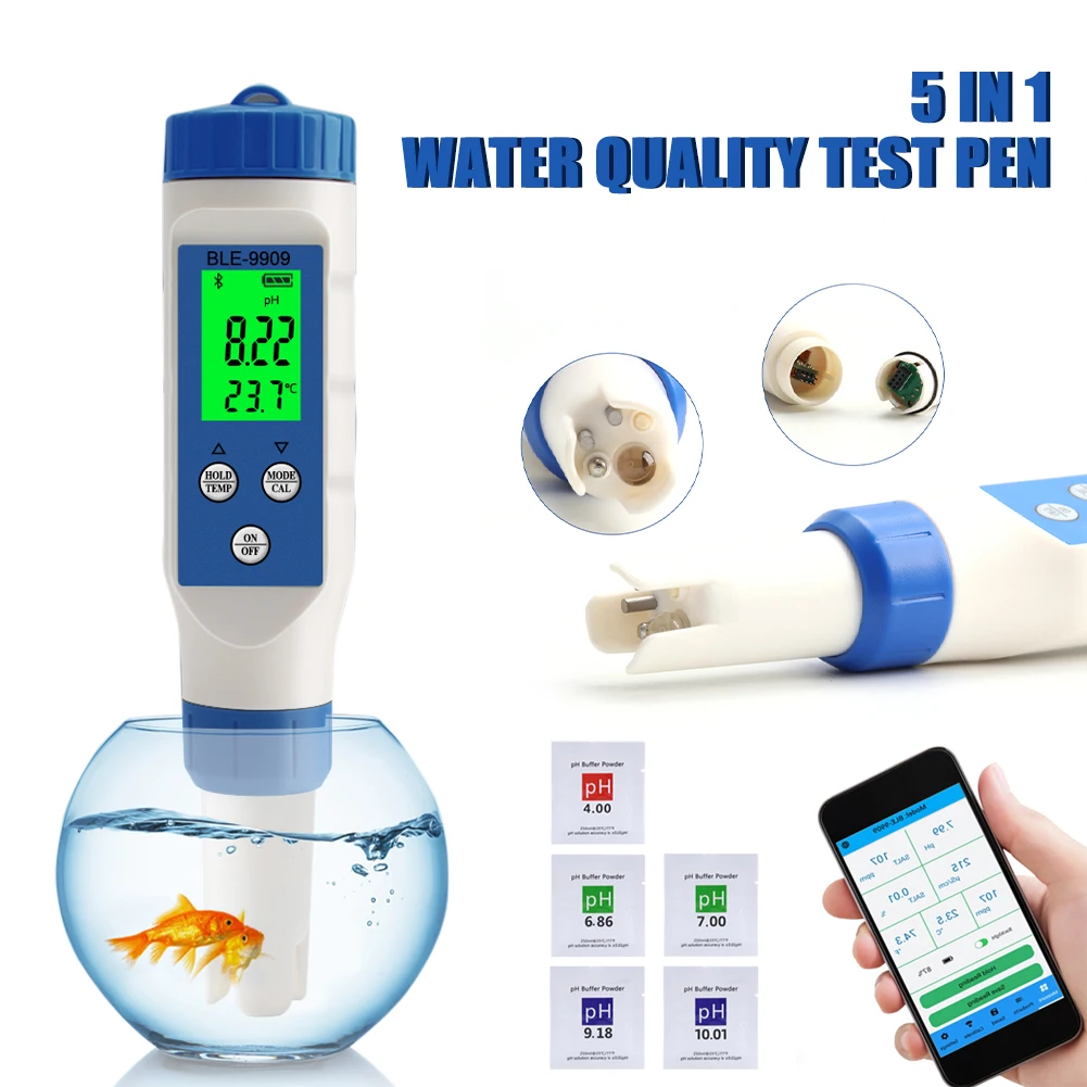 

Blue Tooth 5 in 1 PH EC TDS Salinity TEMP Meter Digital Water Quality Tester Smart Online Monitor APP Control for Aquariums Pool
