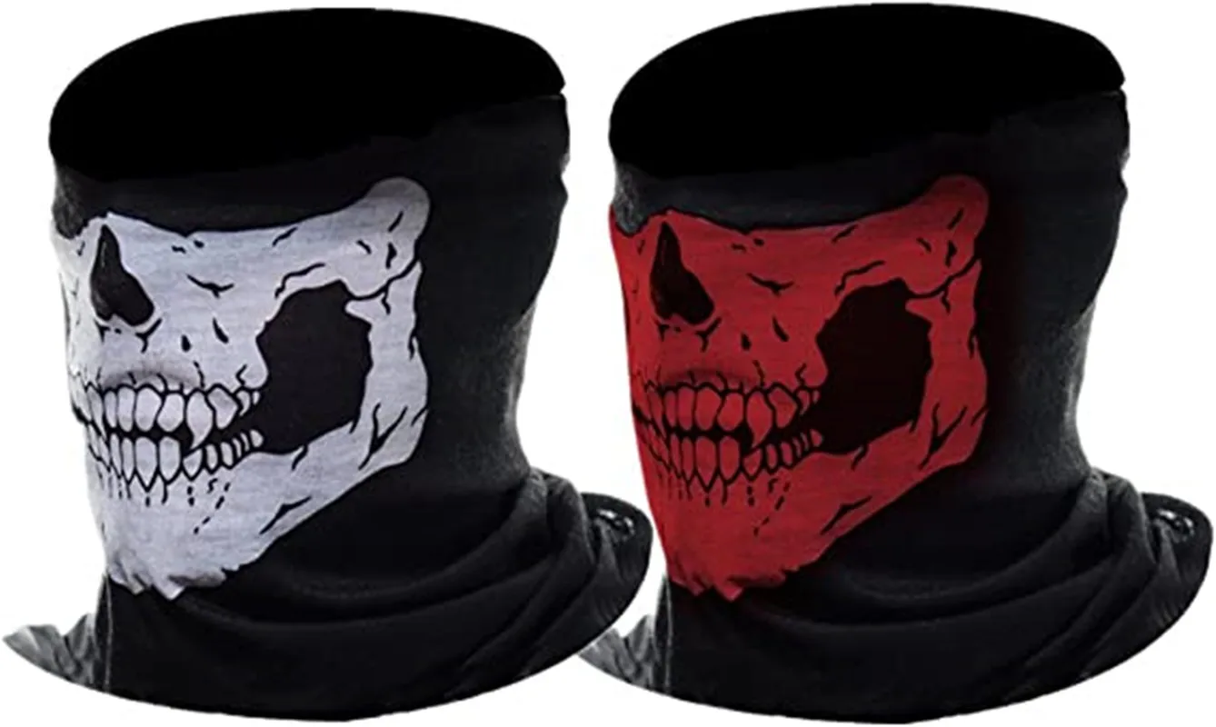 

Half Skull Face Bandana Motorcycle Helmet Headwear, Ghost Mask, 2 Pack Party Costume Adult Prom Dress Up Mask