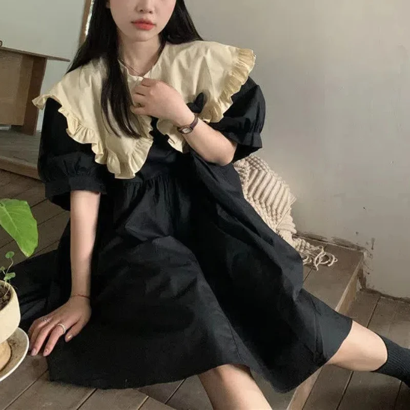 Женское платье с короткими рукавами однотонное свободное Повседневное в стиле