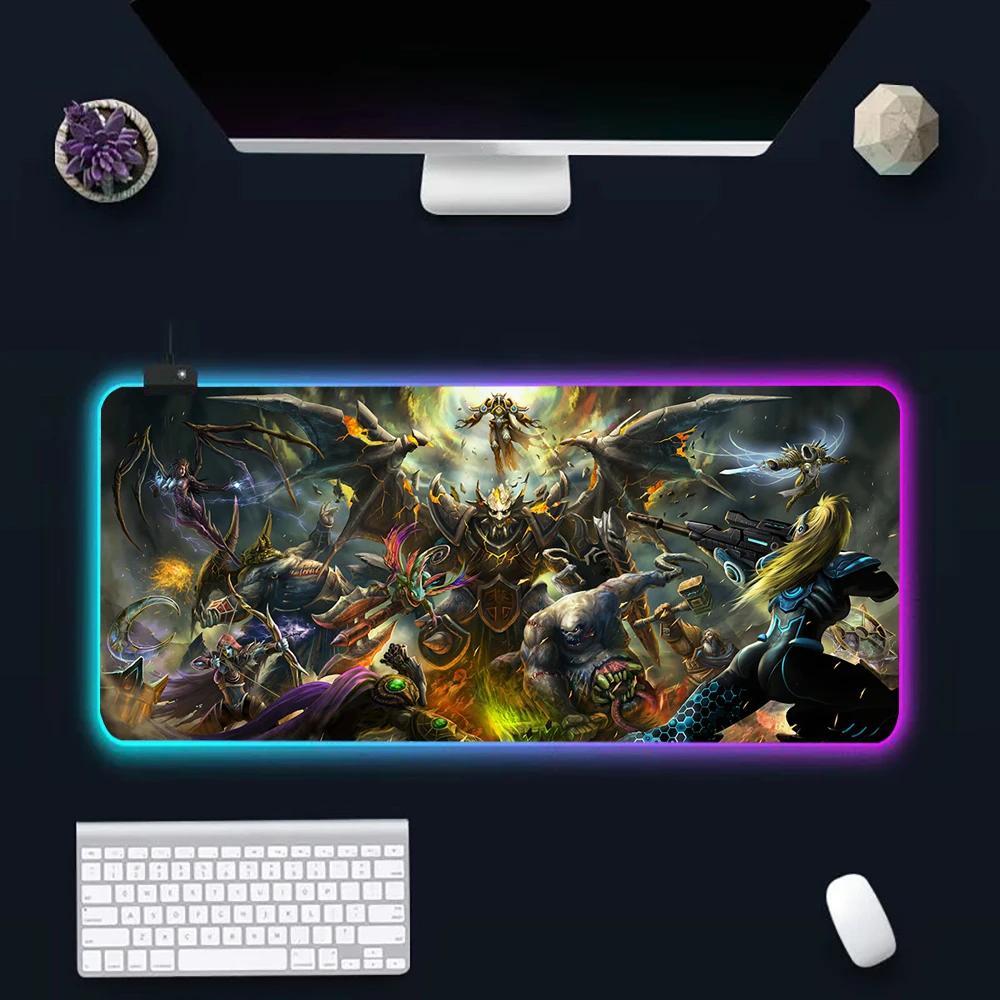 

Best selling World of Warcrafts RGB Pc Gamer Keyboard Mouse Pad Mousepad LED Glowing Mouse Mats Rubber Gaming Computer Mausepad