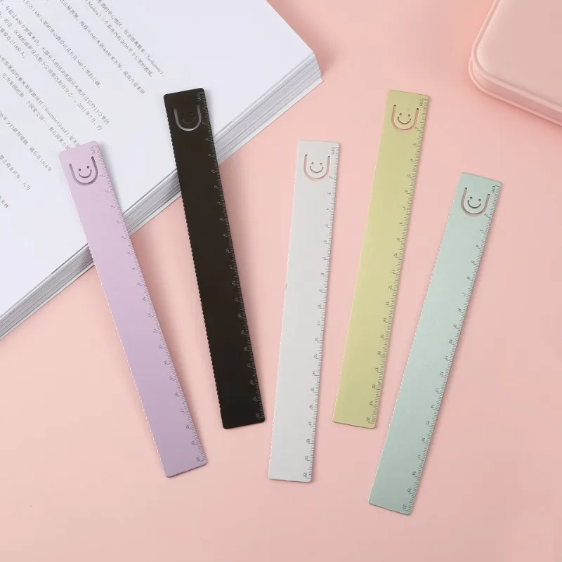 

2 Pcs Smile Logo Aluminum Alloy Straight Ruler Metric Rule Precision Measuring Tool 20cm School Office Supplies