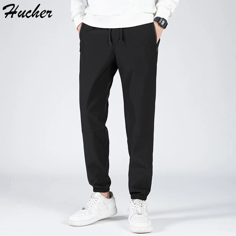 Huncher Mens Baggy Pants Summer Ice Silk Thin Running Light Weight Quick Dry Trousers Male Casual Pants for Men Zipper Pockets