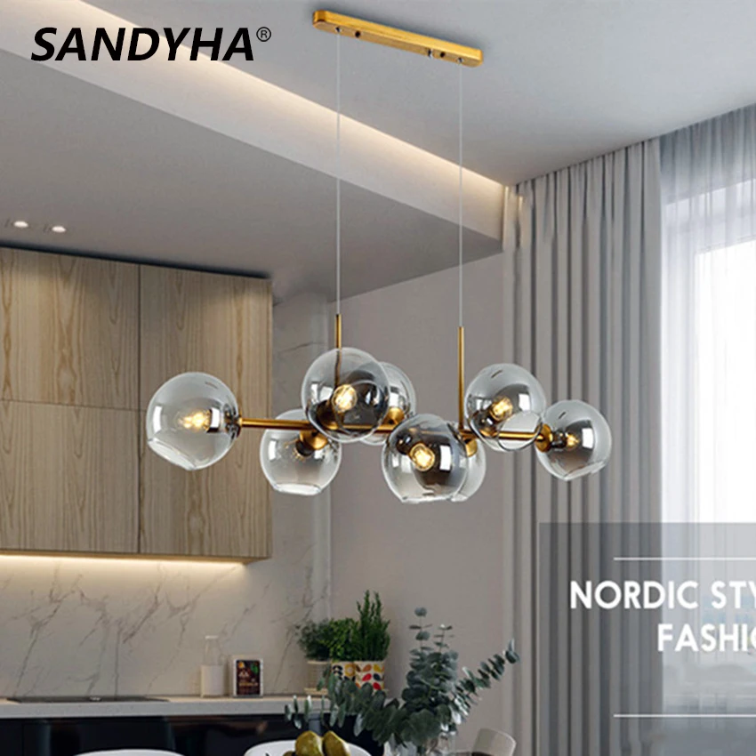 

Nordic Glass Ball Ceiling Chandelier Black Gold Lampshade Suspend Lamp Living Dining Room Kitchen Island Pendant Lights Fixtures