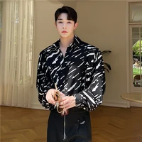 streetwear youth man shirt chiffon vintage print long sleeve shirt oversize blouse loose casual top korean mens designer cothes