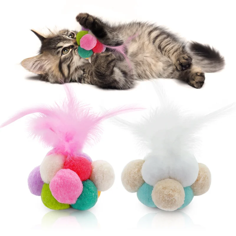 

Legendog 1Pc Funny Cat Toys Fashion Creative Cute Plush Ball Faux Feather Bell Cat Chew Toy Pet Toy Cat Supplies
