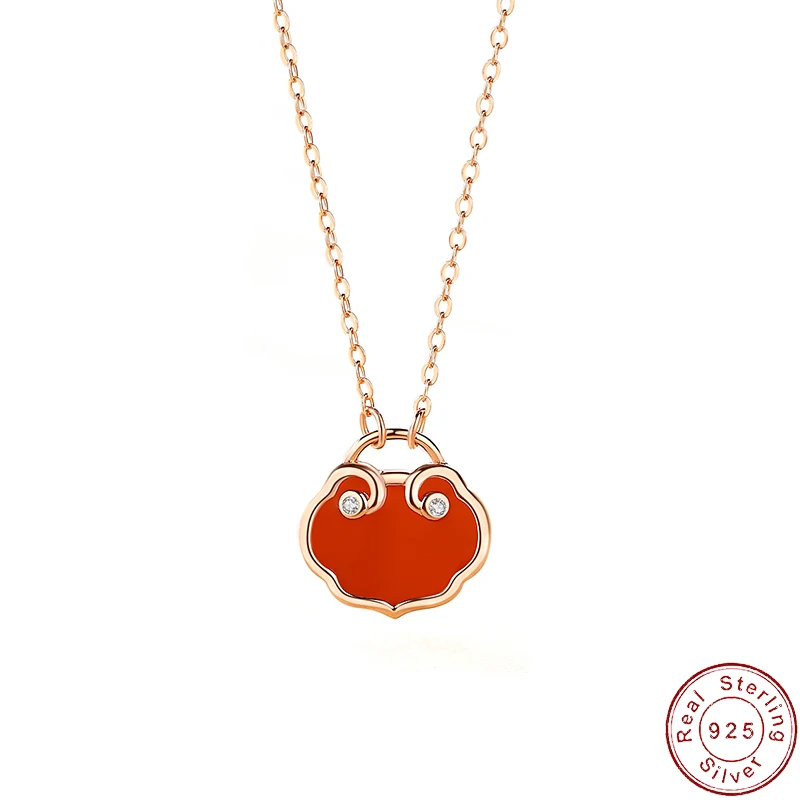 

Authentic European S925 Sterling Silver Necklace Chinese Safe CZ Lock Pendant For Women Birthday Jewelry Gift+box