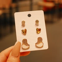 3 pairsset delicate shining zircon stud earring set for women heart butterfly daisy geometric ear studs set fashion jewelry
