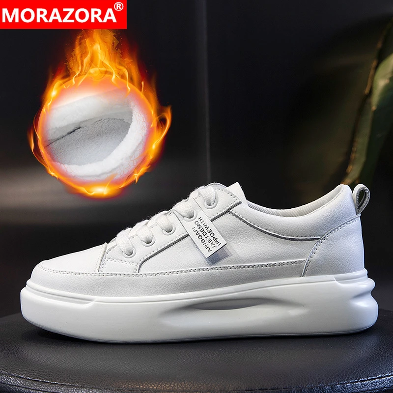 

MORAZORA 2022 New Genuine Leather Women Sneakers Lace Up Flat Shoes Small White Shoes Autumn Winter Casual Shoes Flats