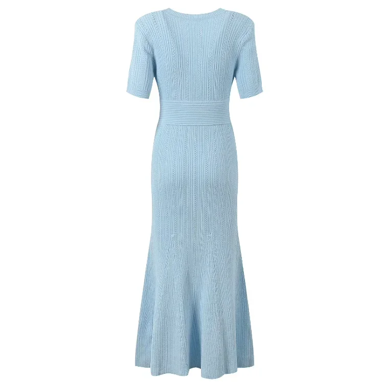 Темпераментное женское красное вязаное платье рыбий хвост осень-зима модное