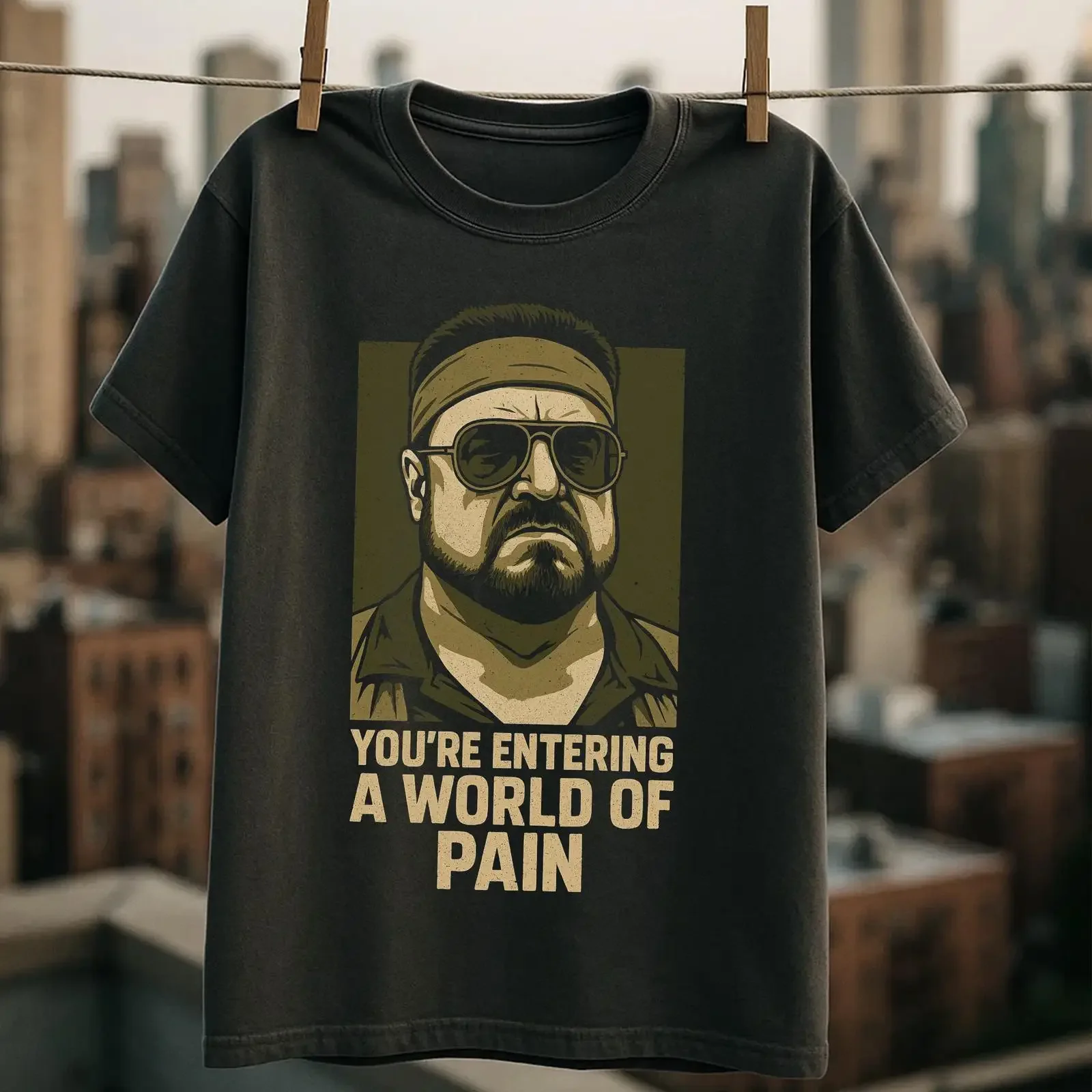 Фото Футболка Walter Sobchak The Big Lebowski World of Pain, винтажная, с эффектом потертости, слегка эластичная, мягкая, в стиле стритвир, универсальная. №1