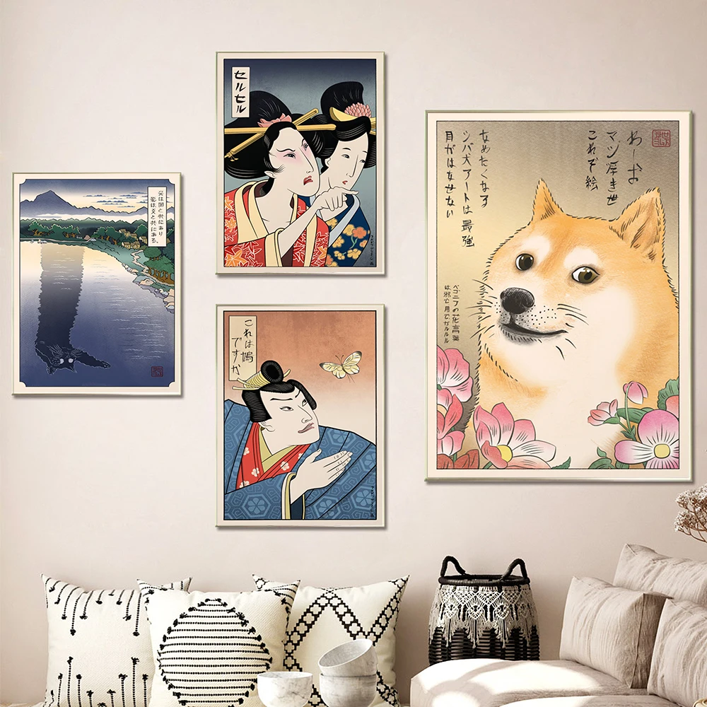 

Художественные принты Ukiyoe, элегантные женские плакаты и принты, изображения Шиба-ину, картины на холсте с изображением бабочки, картина с ко...