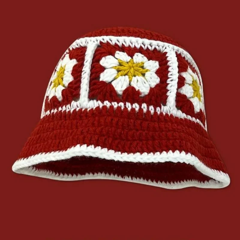 

2023 NEW Women's Handmade Crochet Knitted Hats Y2k Fashion Summer Beach Hat Korean Hollow Bucket Hat Fisherman Hats