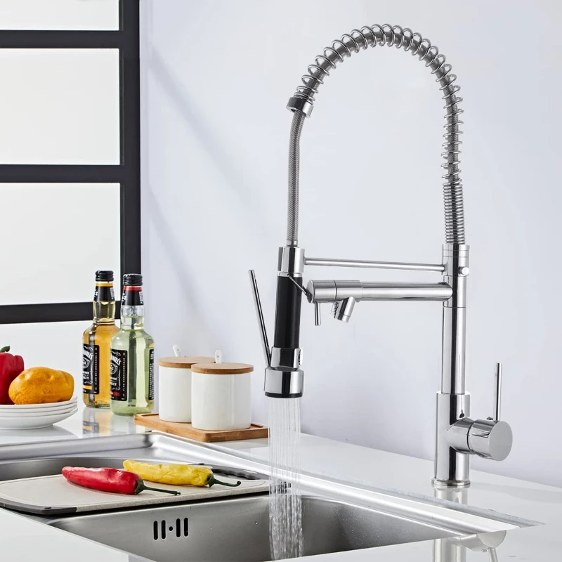 

Kitchen Faucet With Pull Down Sprayer 360 Degrees Stainless Steel Spring Kitchen Faucet Copper Alloy Bathroom&Kitchen Faucet ,S