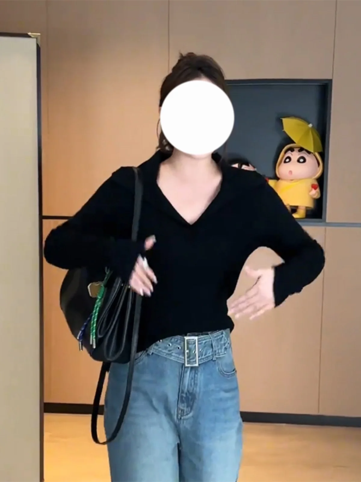 Модная однотонная вязаная футболка большого размера с длинным рукавом Новинка