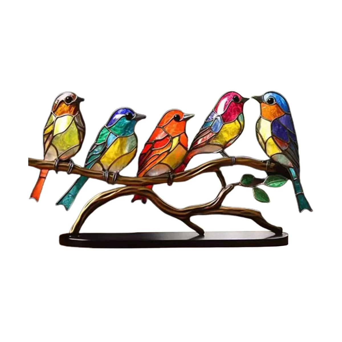 

Stained Glass Birds on Branch Desktop Ornaments,Double Sided Multicolor Style Birds Colors Ornaments,D