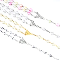 4 colors 8mm silver cross rosary christian necklace religious virgin mary center accessories festive jewelry accessories