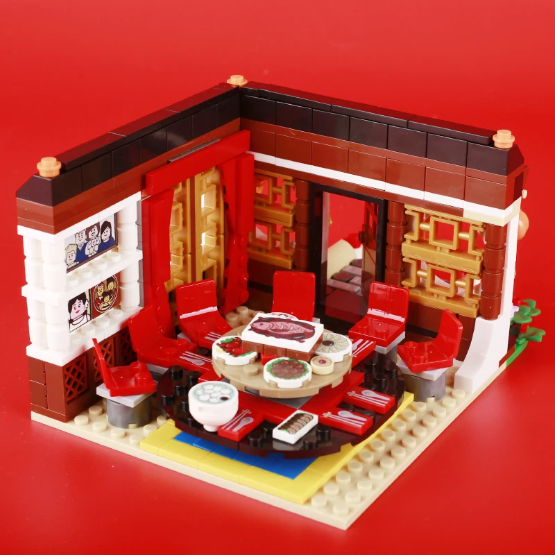 

Конструктор MOC китайский новый год семейный, набор для сборки обеденной комнаты, модель, конструктор, уличный вид, домашние кирпичи, игрушки для сборки, совместимые подарки