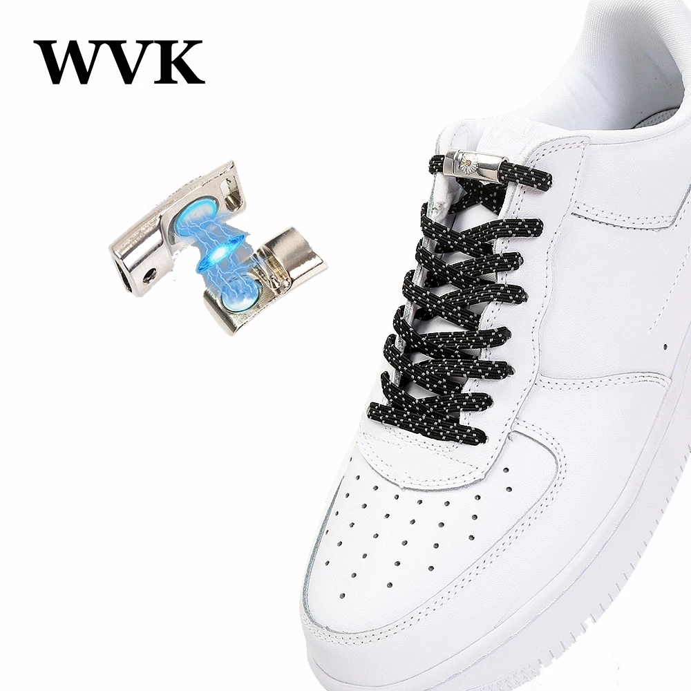 

2PCS Magnetic Reflective Shoelaces Flat Elastic Shoe Laces No Tie Shoelace Lazy Laces Safety Quick Lock Black Shoes Lace Strings