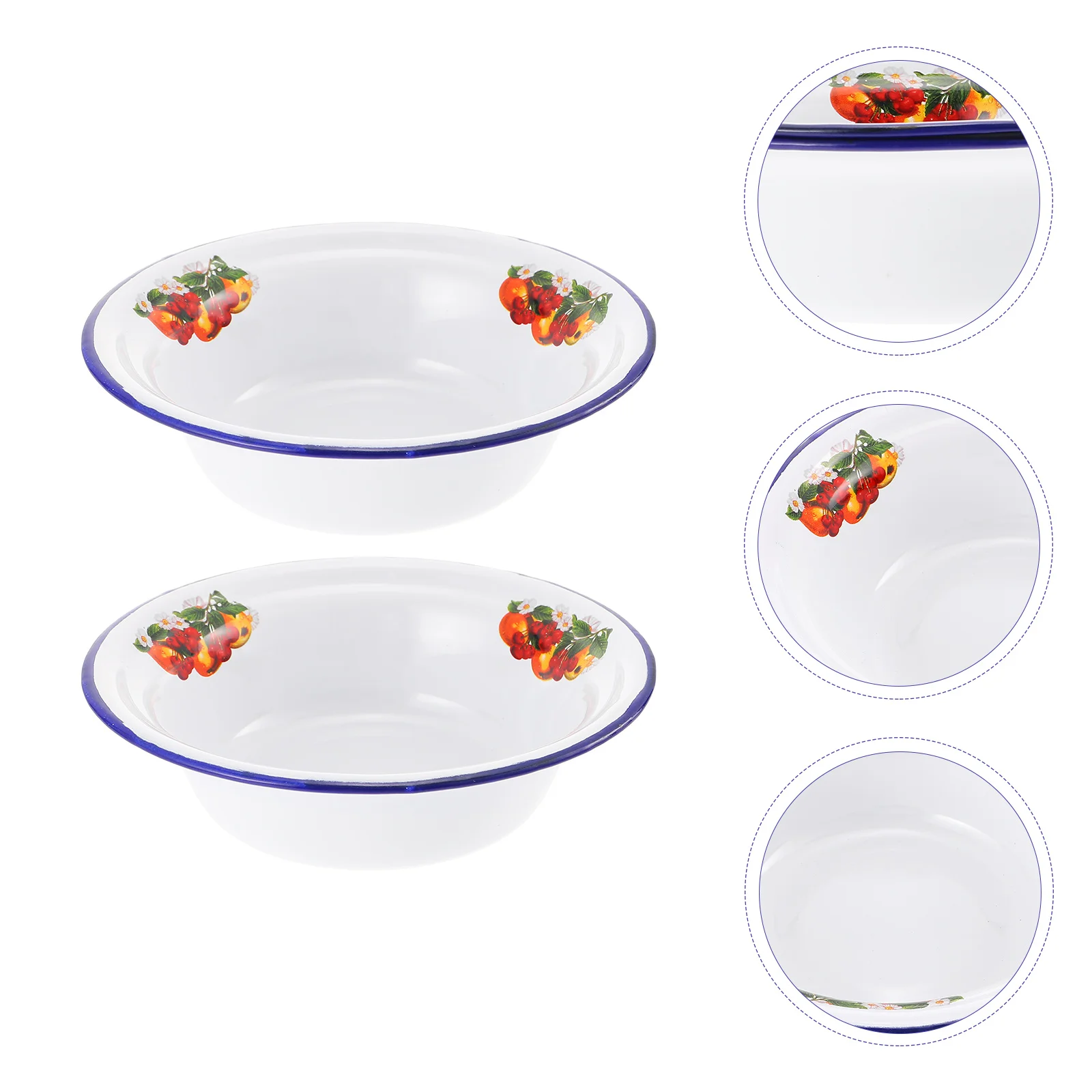 

2pcs Household Retro Style Enameled Bowl Large Capacity Enamel Bowl for Home