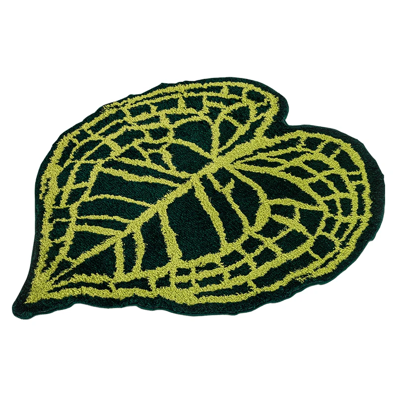 Коврик плюшевый в форме сердца с изображением растений листьев антуриума