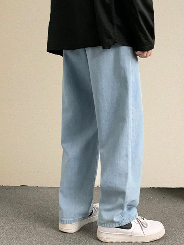 Printed Jeans Loose Fit Straight Leg Daily Casual Y2k Men Fashion Denim Trousers Black Light Blue Vintage Baggy Pants