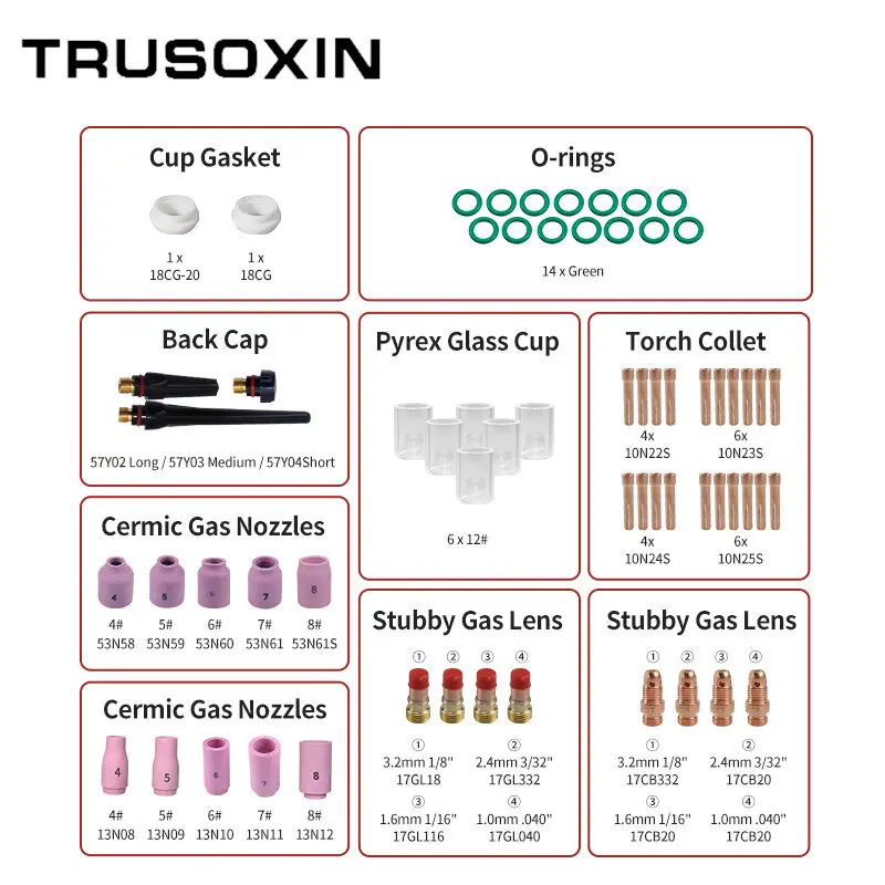 41 шт./лот насадка для сварочной горелки TIG кольцевая крышка газовая линза