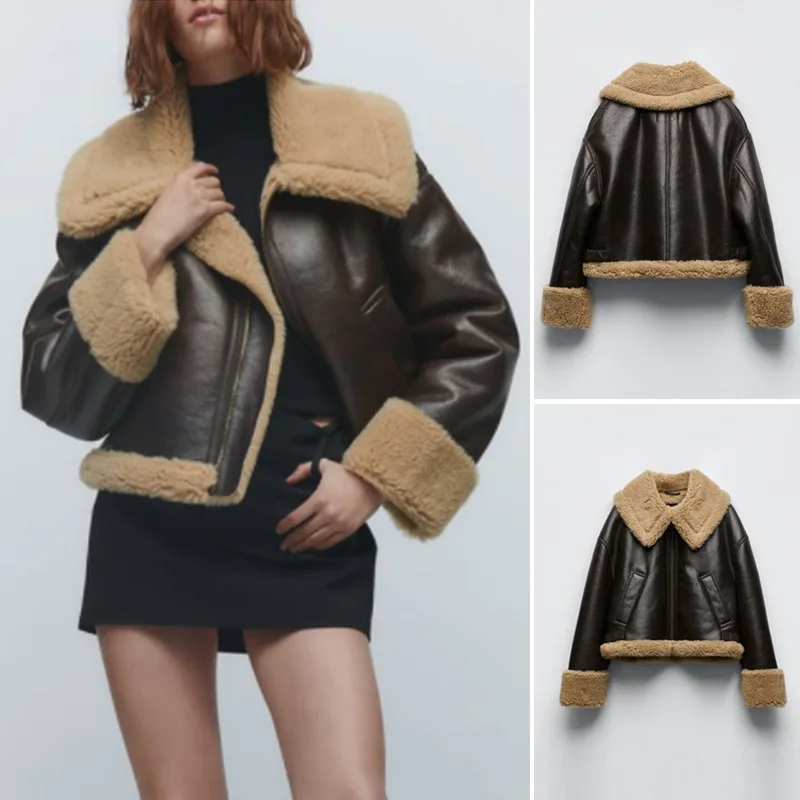 

New double-sided short jacket jacket jacket imitation fur integrated fashion warmth