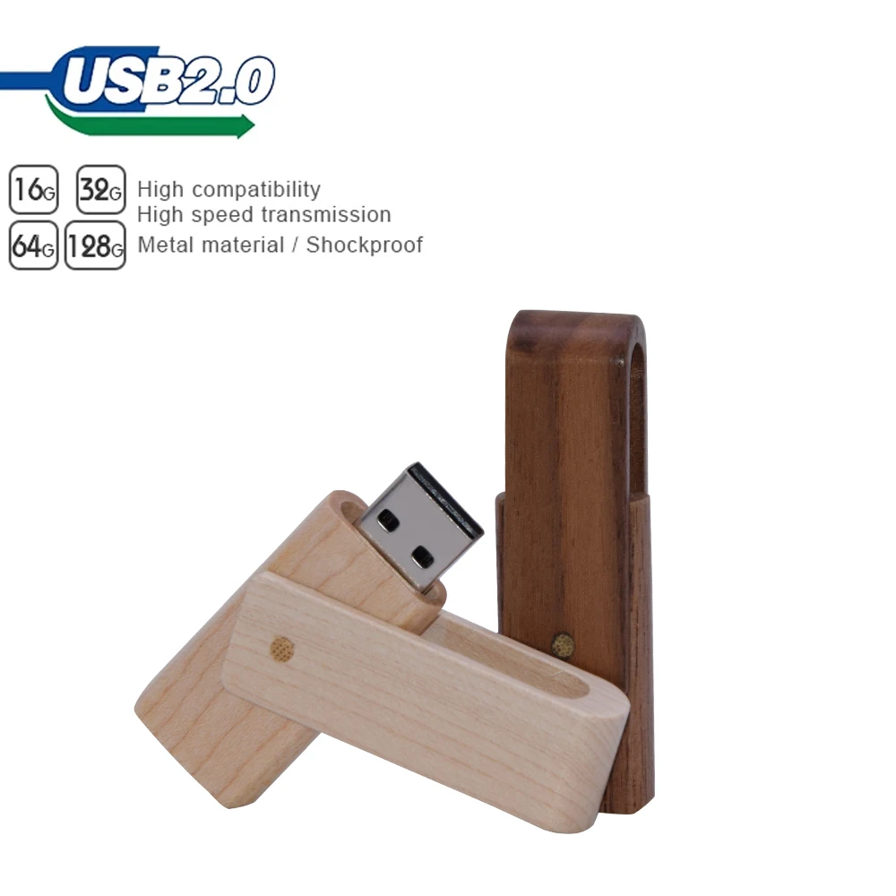 

USB 2.0 Rotatable Wooden 128GB Flash Pendrive Memory Stick Pen Drive 4G 8G 16G 32G 64G Creative Free Custom Logo wedding gift