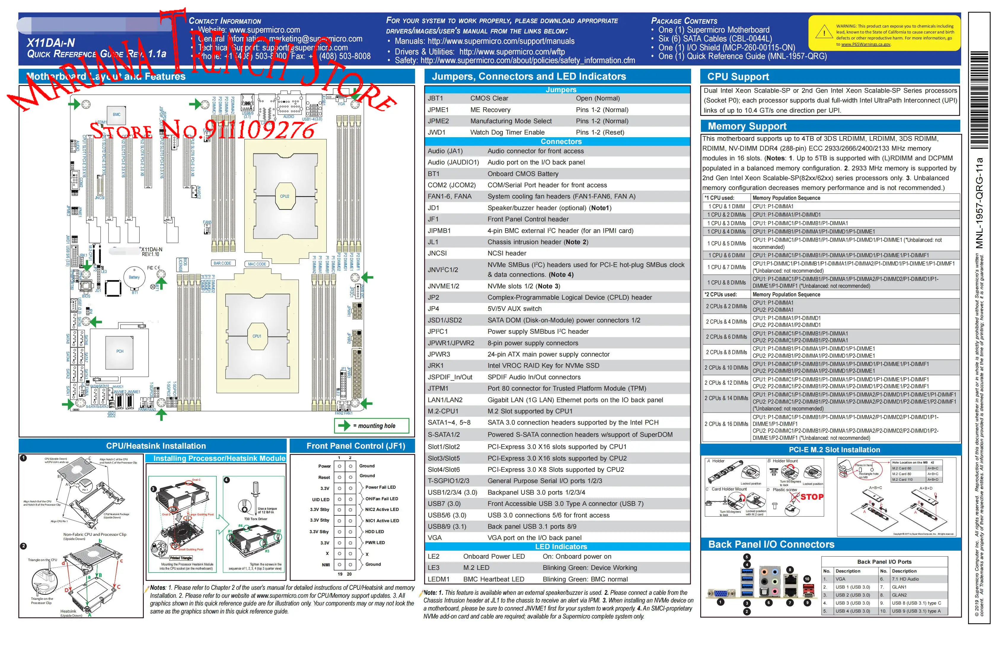 X11DAi-N для материнской платы Supermicro масштабируемые процессоры Xeon с двумя разъемами
