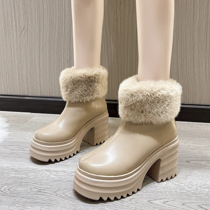 AIYUQI Women Ankle Boots Platform Fashion 2023 Winter New High-heel Women Short Boots Korean Version Eversion Fur Ladies Booties