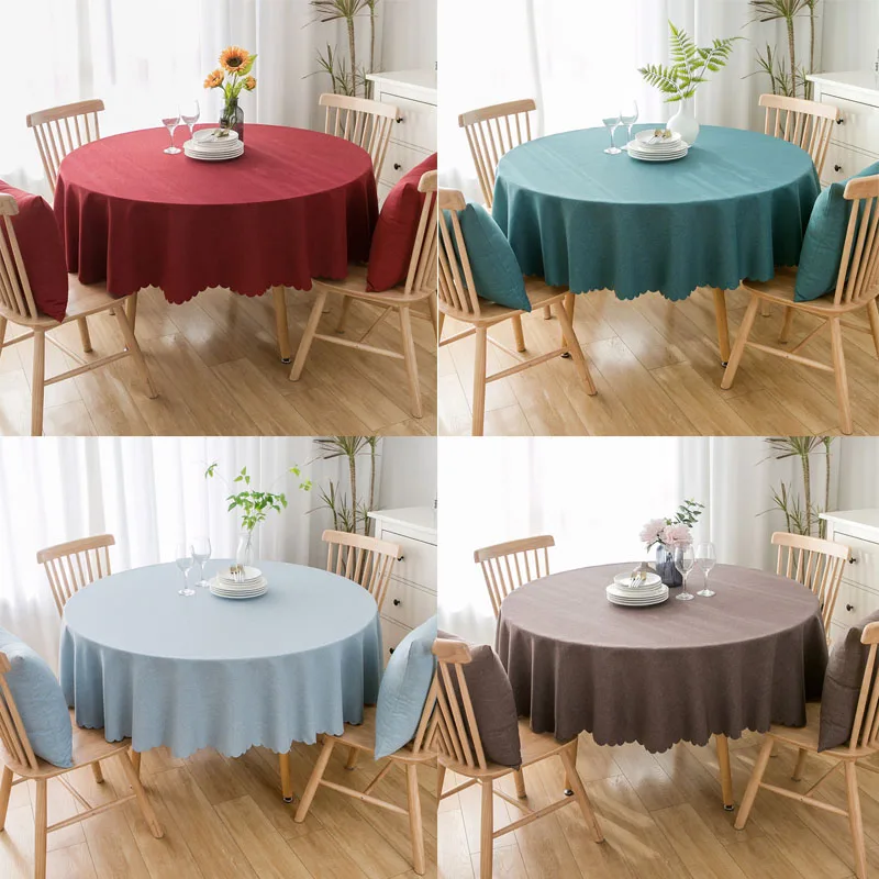 

Large Round Tablecloth Waterproof And Oil-Proof Solid Color Cotton Linen