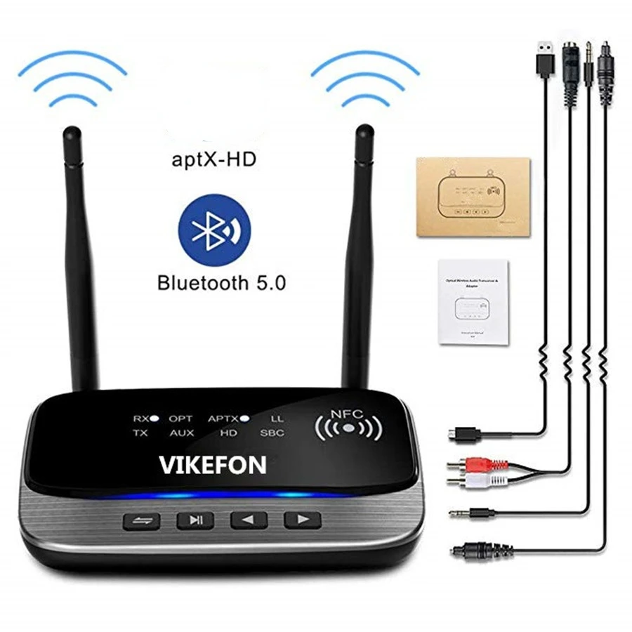 

Bluetooth Transmitter Receiver Long Range 5.0 Audio Adapter for TV Home Stereo PC Headphone, AptX LL/HD,Optical RCA AUX 3.5mm