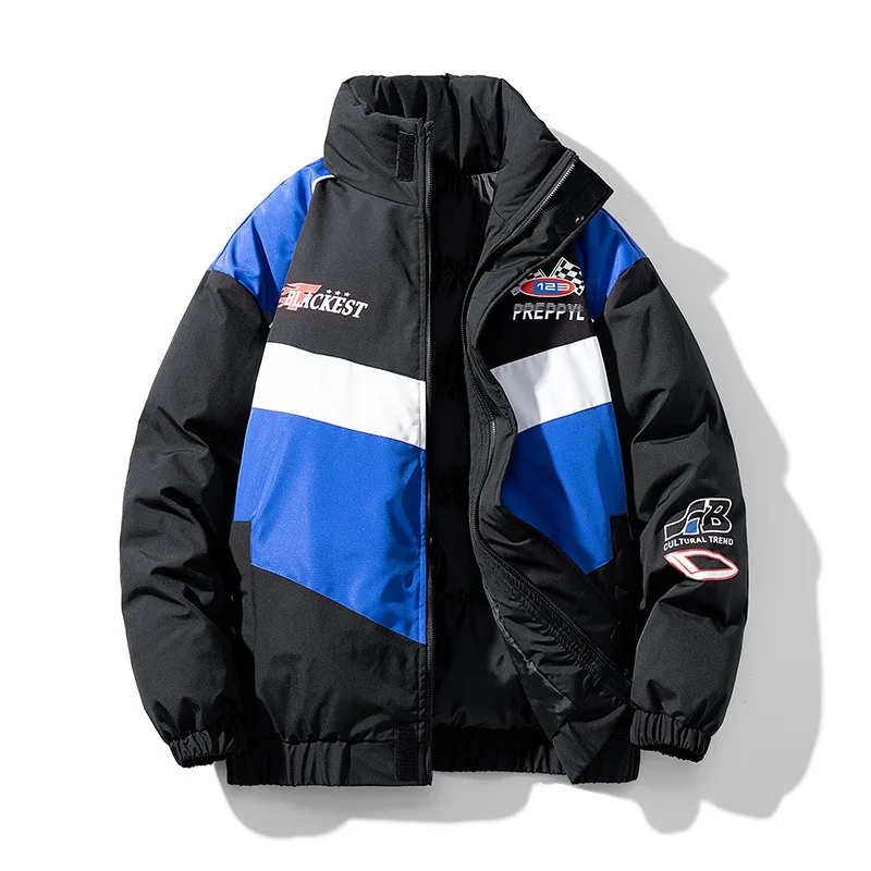 2022 Men's Fashion Color Blocking Thickened Warm Stand Collar Cotton Suit Japanese Loose Winter Coat Plus Size Jackets