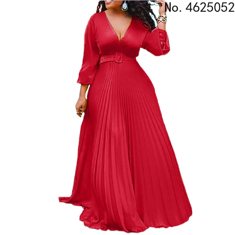 

Африканские платья для женщин, летние женские платья макси с длинным рукавом и V-образным вырезом, элегантное шифоновое платье с поясом