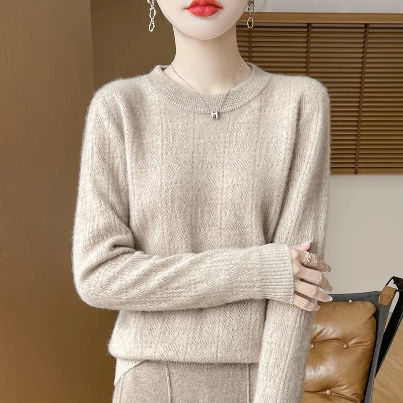 Осень/зима 2023 свитер из 100% чистой шерсти женский с круглым вырезом полый