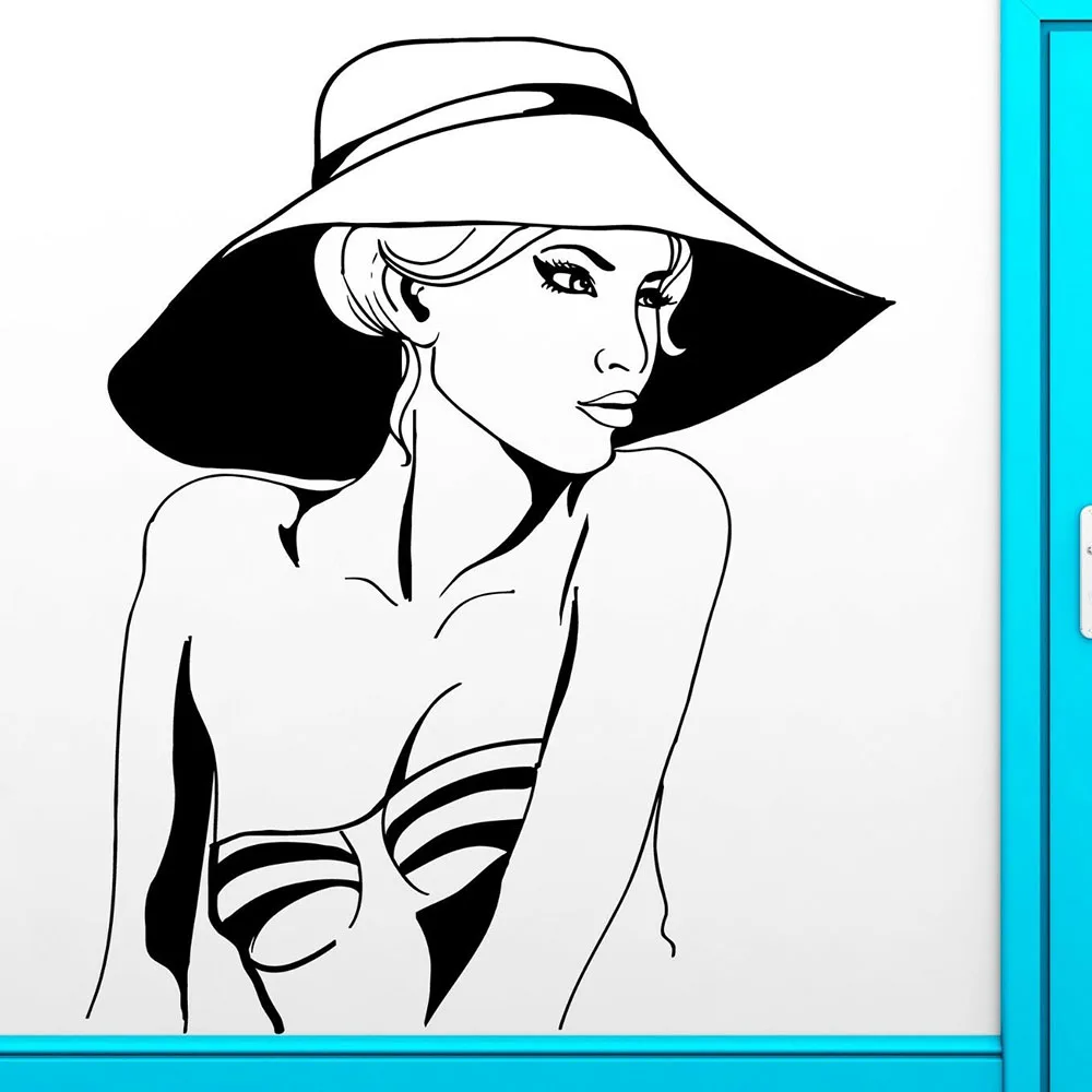 Sexy Girl Vinyl Wall Decal Vinyl Wall Decal Beautiful Wall Sticker Vinyl Decal Sexy Beautiful Girl Bikini Hat Cool Decor Z2462