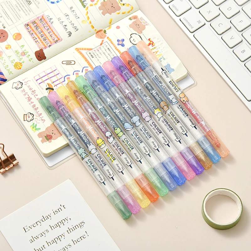 Набор маркеров-хайлайтеров с двойным наконечником 12 шт.