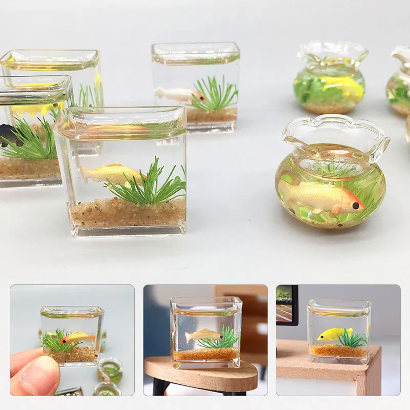 Miniature Glass Fish Tank Bowl Aquarium Scene Model Simulation Accessories Doll House Home Ornament Toy Decor Dollhouse
