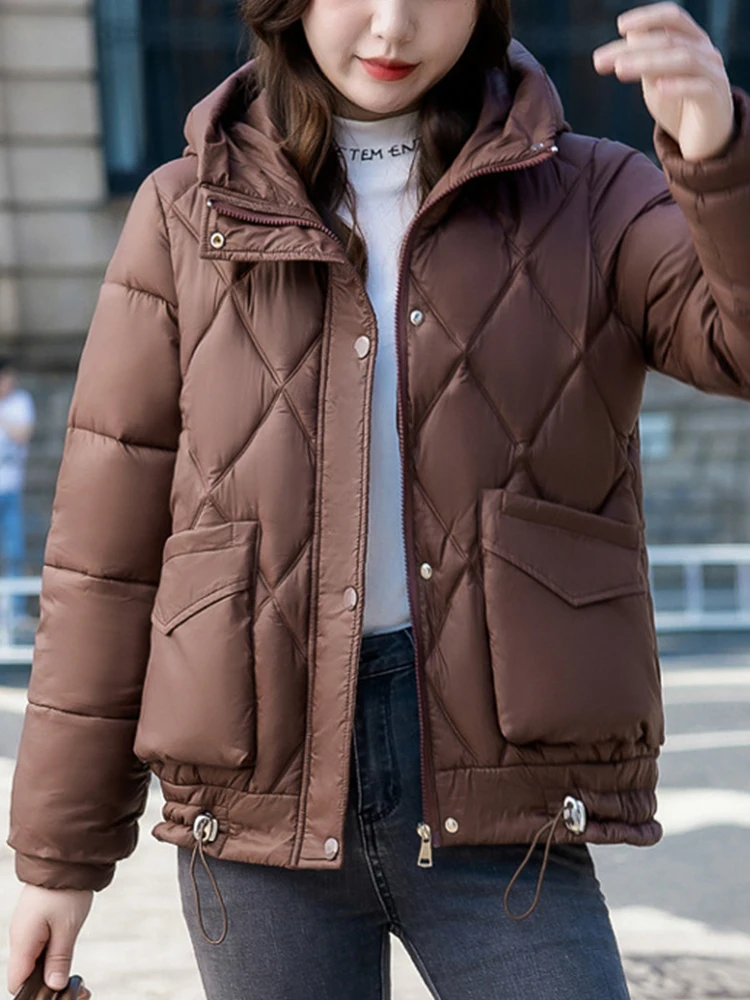 

Fitaylor New Autumn Winter Women Hooded Cotton Jacket Casual Female Pocket Slim Zipper Wadded Jacket Thick Warm Outwear