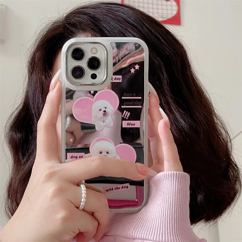 

Electroplated Mirror Flour Love Dog Phone Case For iphone 14 13 12 11 Pro Max X XR XSMAX 7 8 Plus SE TPU Case Cover new products