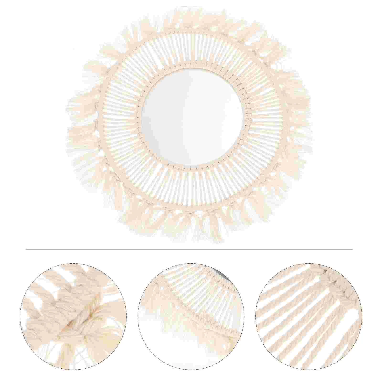 

Hand- woven Mirror Wall Hanging Mirror Hand- woven Macrame Mirror ( Beige )